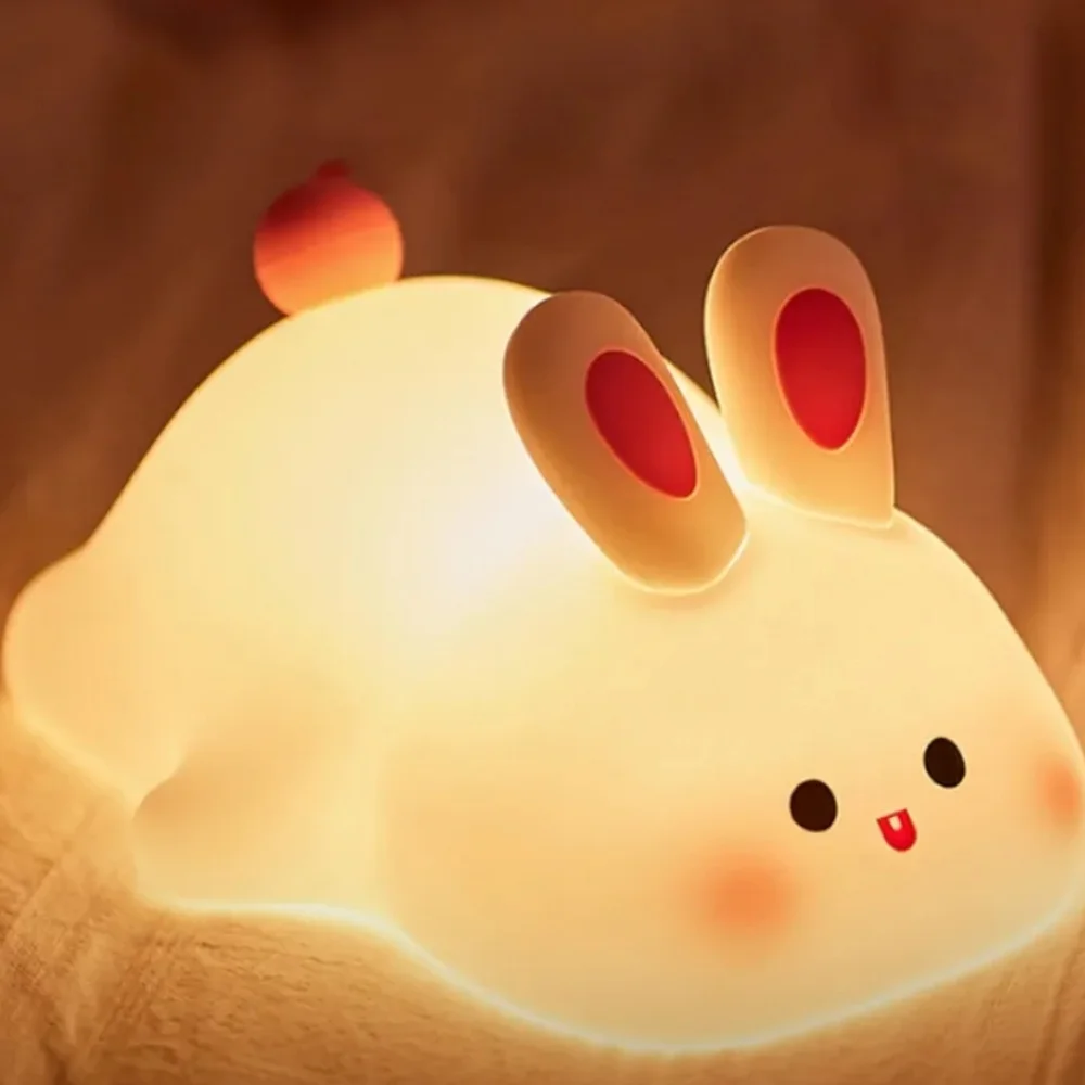 Big Face Rabbit Silicone White Bunny Night Light Touch Activation